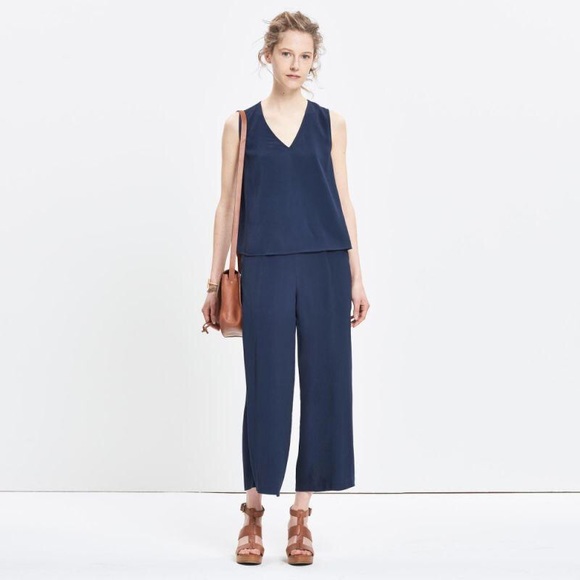 Madewell Pants - NWT Madewell Backless Sleeveless V Navy Jumpsuit L